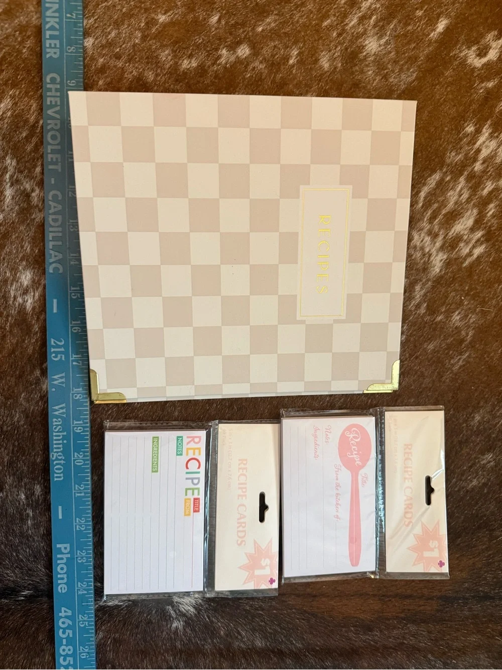 Recipe Binder and Recipe Cards Set - Pink Checkered with Gold Accents